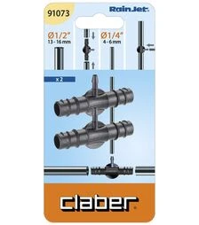 Трійник Claber 16мм для крапельної трубки, 1/4", 2 шт. (910730000)