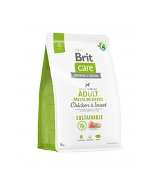 Сухий корм для собак середніх порід Brit Care Dog Sustainable Adult з куркою та комахами, 3 кг
