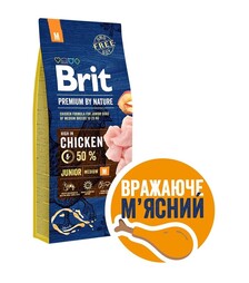 Сухий корм для цуценят середніх порід Brit Premium Dog Junior M з куркою, 15 кг