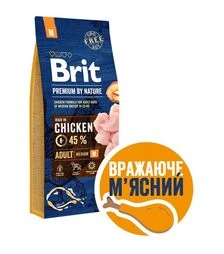Сухий корм для собак середніх порід Brit Premium Dog Adult M з куркою, 15 кг