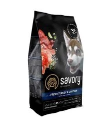 Сухий корм для собак великих порід Savory Junior Large зі свіжою індичкою та куркою, 3 кг