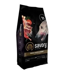 Сухой корм для собак Savory Adult All Breeds со свежей уткой и кроликом, 12 кг