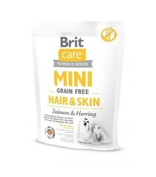 Беззерновой сухой корм для собак мелких пород Brit Care Grain Free Mini Hair Skin с лососем и сельдью, 400 г