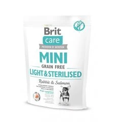 Беззерновой сухой корм для стерилизованных собак мелких пород Brit Care Grain Free при избыточном весе, с кроликом и лососем, 400 г