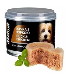 Беззерновой влажный корм для собак AnimAll с уткой и курицей, 195 г