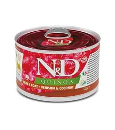 Влажный корм для собак Farmina N&D Quinoa Skin&Coat при пищевой аллергии, с олениной, киноа и кокосом, 140 г