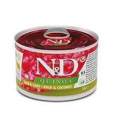 Влажный корм для собак Farmina N&D Quinoa Skin&Coat при пищевой аллергии, с уткой, киноа, кокосом и куркумой, 140 г