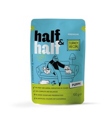 Влажный корм для щенков Half&Half с кусочками индейки в соусе, 100 г