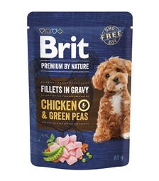 Вологий корм для собак дрібних порід Brit Premium з куркою та зеленим горошком, філе в соусі, 85 г