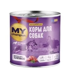 Влажный корм для собак MY Champion кусочки с телятиной, 415 г