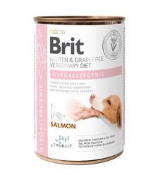 Лікувальний вологий корм для собак Brit VetDiets GF Hypoallergenic при харчовій алергії, з лососем та зеленим горошком, 400 г