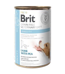 Лікувальний вологий корм для собак Brit VetDiets GF Obesity при ожирінні та надмірній вазі, з ягням та зеленим горошком, 400 г