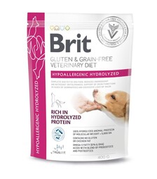 Лечебный сухой корм для собак Brit VetDiets Hypoallergenic Hydrolyzed при пищевой аллергии, с гидролизованным белком, 400 г