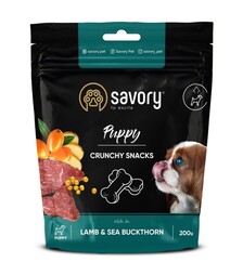 Хрустящие лакомства для щенков Savory Puppies для здорового роста, с ягненком и облепихой, 200 г