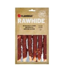 Ласощі для собак Flamingo жувальні стіки, обгорнуті м’ясом качки, 15 см, 180 г