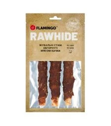 Ласощі для собак Flamingo жувальні стіки, обгорнуті м’ясом качки, 17 см, 155 г