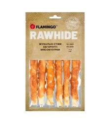 Ласощі для собак Flamingo жувальні стіки, обгорнуті м’ясом курки, 15 см, 180 г