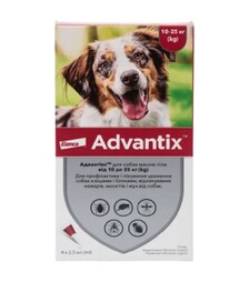 Капли для собак Elanco Advantix от блох и клещей, на вес 10-25 кг, пипетка, 4 шт