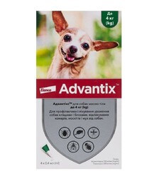 Капли для собак Elanco Advantix от блох и клещей, на вес до 4 кг, пипетка, 4 шт