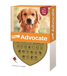 Капли для собак Elanco Advocate от паразитов, вес 10-25 кг, пипетка, 3 шт
