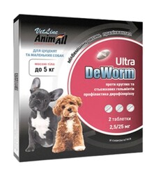 Таблетки антигельмінтні для собак та цуценят AnimAll VetLine DeWorm Ультра, на вагу до 5 кг, 2 шт