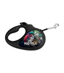 Повідець-рулетка для собак WAUDOG R-leash Божевільне кохання, до 15 кг, світловідбивний, чорний, 5 м