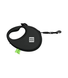 Поводок-рулетка для собак WAUDOG R-leash до 12 кг, светоотражающий, с контейнером для пакетов, черный, 3 м