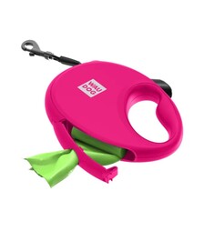 Поводок-рулетка для собак WAUDOG R-leash до 12 кг, светоотражающий, с контейнером для пакетов, розовый, 3 м