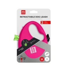 Поводок-рулетка для собак WAUDOG R-leash до 20 кг, светоотражающий, с контейнером для пакетов, розовый, 5 м