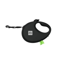 Поводок-рулетка для собак WAUDOG R-leash до 40 кг, светоотражающий, с контейнером для пакетов, черный, 5 м