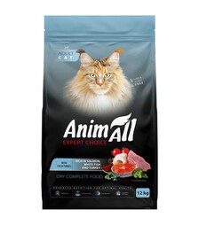 Полнорационный сухой корм для кошек AnimAll с лососем, белой рыбой и индейкой, 12 кг