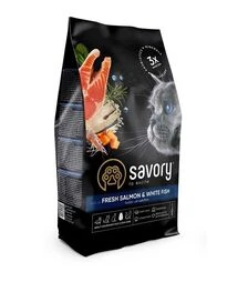 Сухий корм для котів Savory Adult Cat Gourmand зі свіжим лососем та білою рибою, 400 г