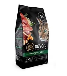 Сухой корм для кошек Savory Adult Cat Gourmand, со свежей индейкой и уткой, 400 г