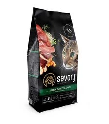 Сухой корм для кошек Savory Adult Cat Gourmand, со свежей индейкой и уткой, 2 кг