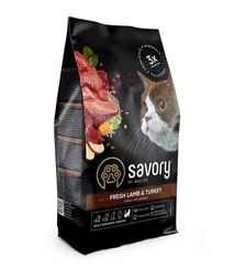 Сухой корм для кошек Savory Adult Cat Sensitive Digestion для чувствительного пищеварения, со свежей ягнятиной и индейкой, 400 г