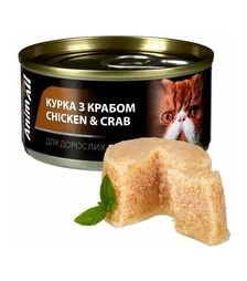 Вологий корм для котів AnimAll з куркою та крабом, 85 г