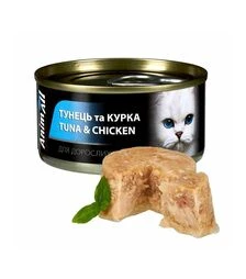 Вологий корм для котів AnimAll з тунцем та куркою, 85 г