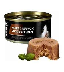 Вологий корм для котів AnimAll з качкою та куркою, 80 г