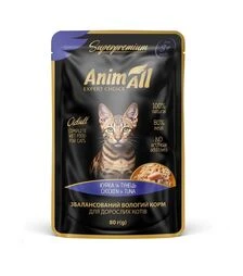 Беззерновий вологий корм для котів AnimAll з тунцем та куркою, 80 г