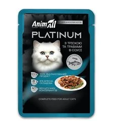 Беззерновой влажный корм для кошек AnimAll Platinum с треской и травами в соусе, 85 г