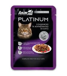 Беззерновой влажный для кошек AnimAll Platinum с индейкой и клюквой в соусе, 85 г