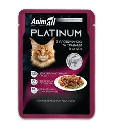 Беззерновой влажный для кошек AnimAll Platinum с говядиной и травами в соусе, 85 г