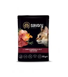 Беззерновий вологий корм для кошенят Savory з ягням та гарбузом в желе, 85 г