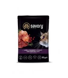 Вологий корм для стерилізованих котів Savory з ягням та журавлиною в соусі, 85 г