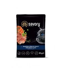 Беззерновий вологий корм для котів Savory з лососем та горошком в соусі, 85 г