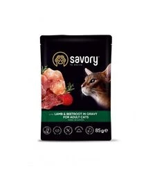 Беззерновий вологий корм для котів Savory з ягням та буряком в соусі, 85 г
