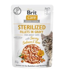 Вологий корм для стерилізованих котів Brit Care з лососем та тунцем, філе в соусі, 85 г
