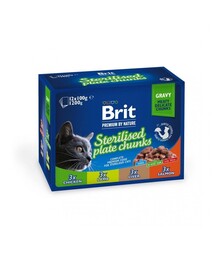 Влажный корм для стерилизованных кошек Brit Premium Семейная тарелка, ассорти в соусе, 12 шт х 100 г