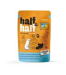 Вологий корм для стерилізованих котів Half&Half з білою рибою та морквою в соусі, 85 г