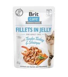 Беззерновой влажный корм для кошек Brit Care с индейкой и креветками, филе в желе, 85 г